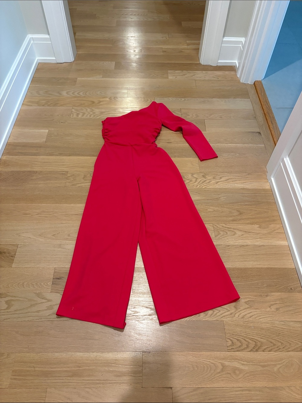 Zara One-Shoulder Wide-Leg Jumpsuit in dark pink